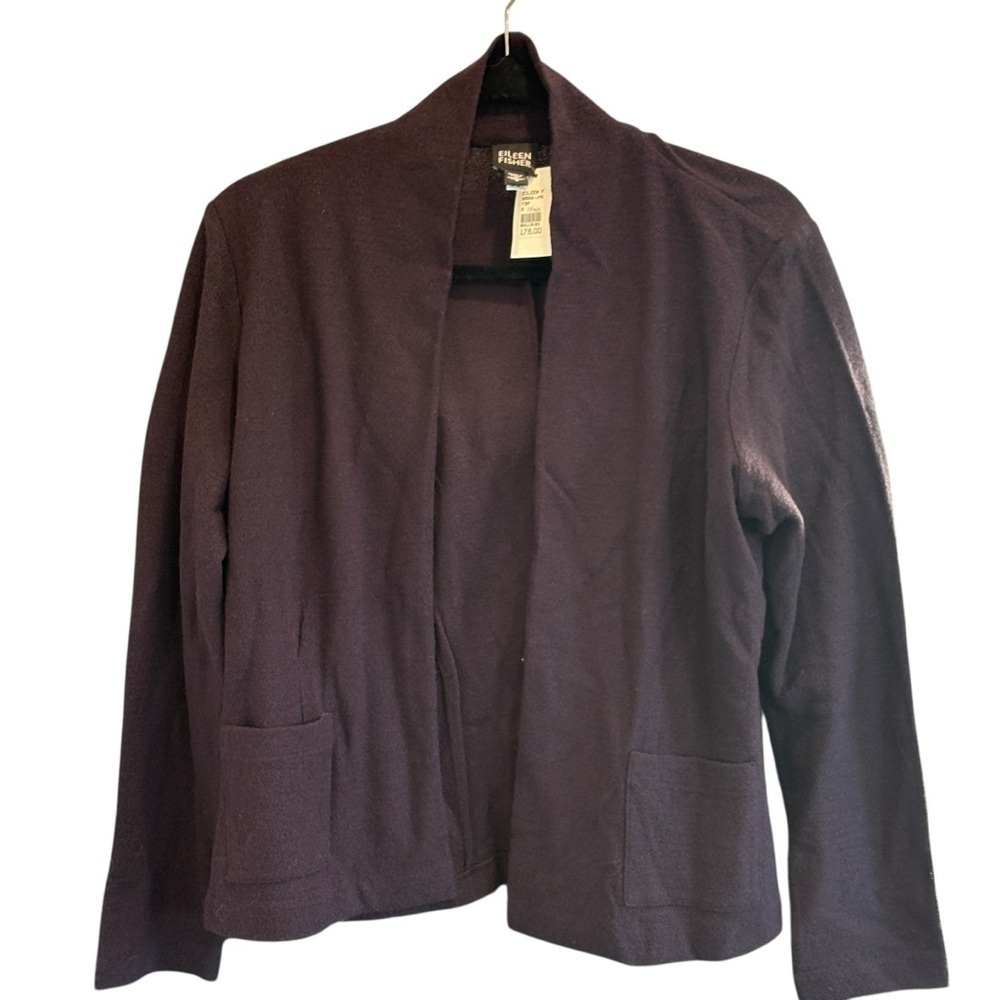 Eileen Fisher NWT Black Size Small Open Front Cardigan 100% Wool